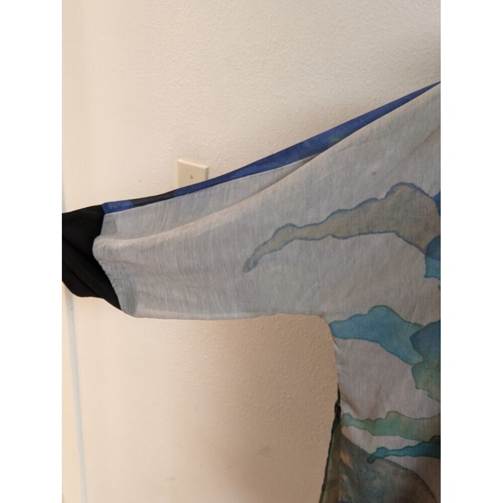 Soft Surroundings Watercolor Design Sheer Tunic Top w/Tank Batwing Slit Sleeve L - Picture 5 of 12